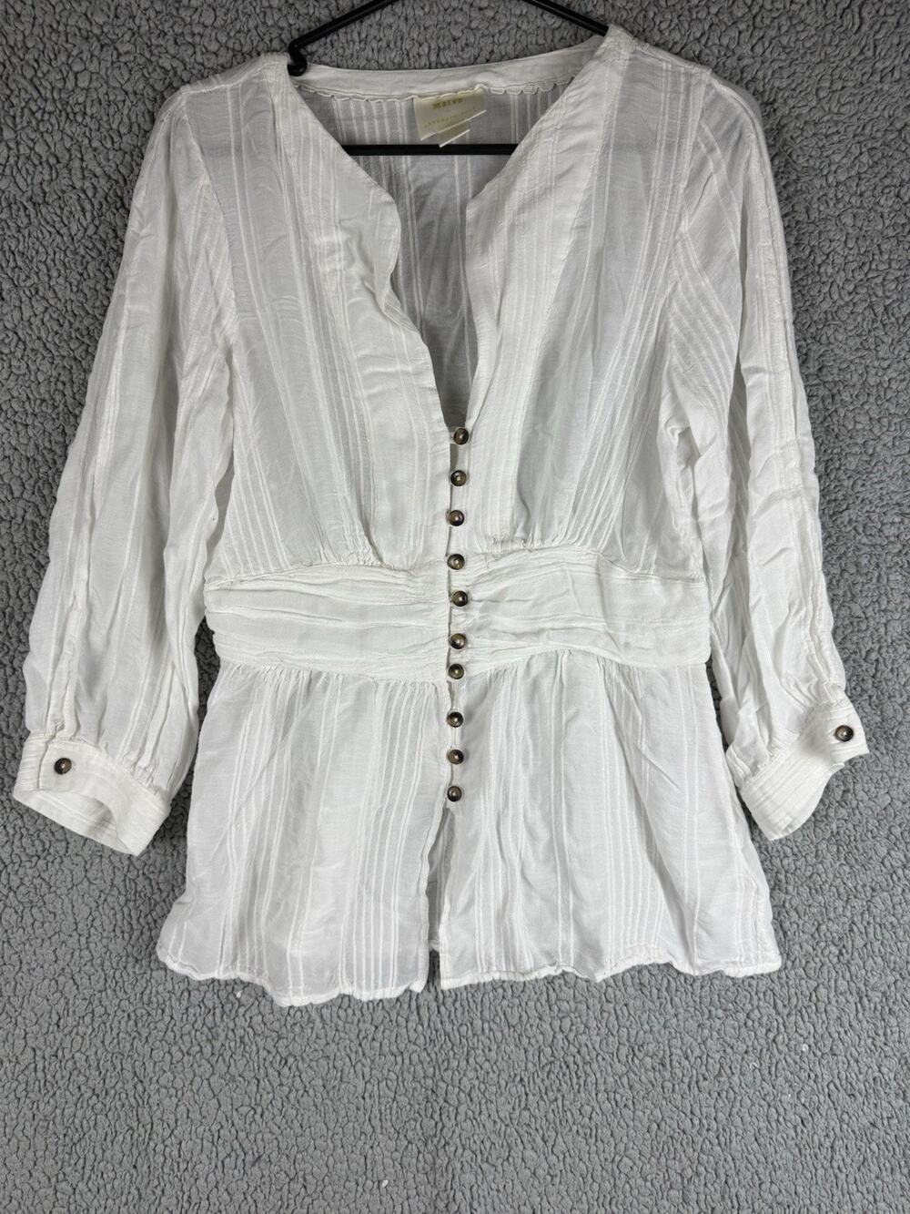 Maeve By Anthropologie Isolade Waisted White Sheer Gauzy Blouse Sz 10